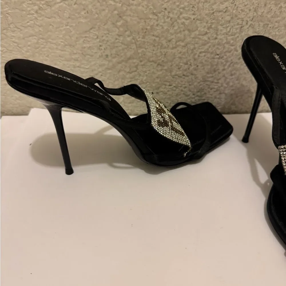 Alexander Wang Black and Silver Strappy Rhinestone Heels